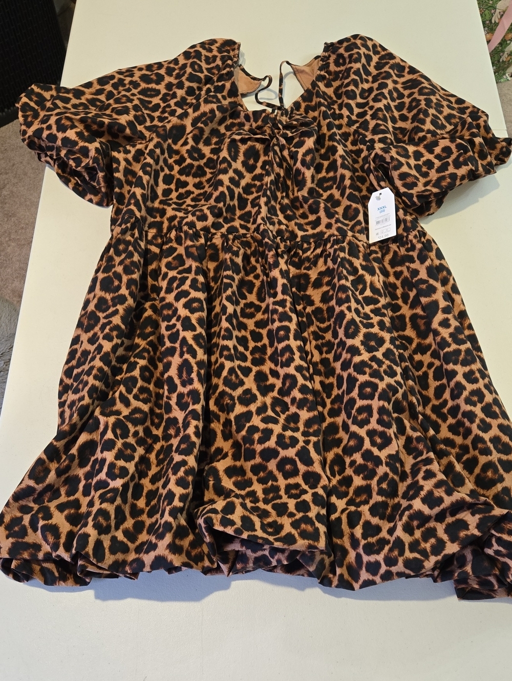 Time And Tru Leopard Print Puff Sleeve Smock Dress - Brown & Black